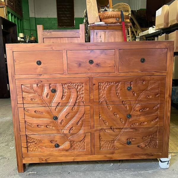 Carved Monstera Dresser
