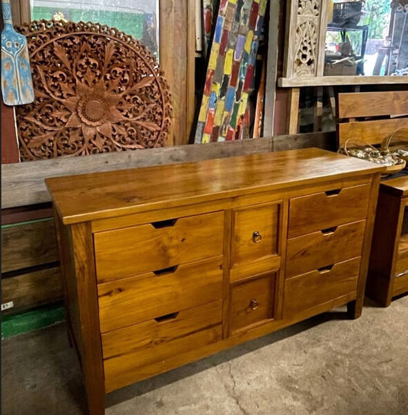 Teak Dresser with Carved Mirror
