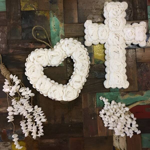 Shell heart and cross decorations